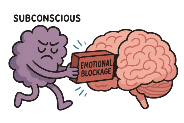 Brain struggling with emotional blockage.
